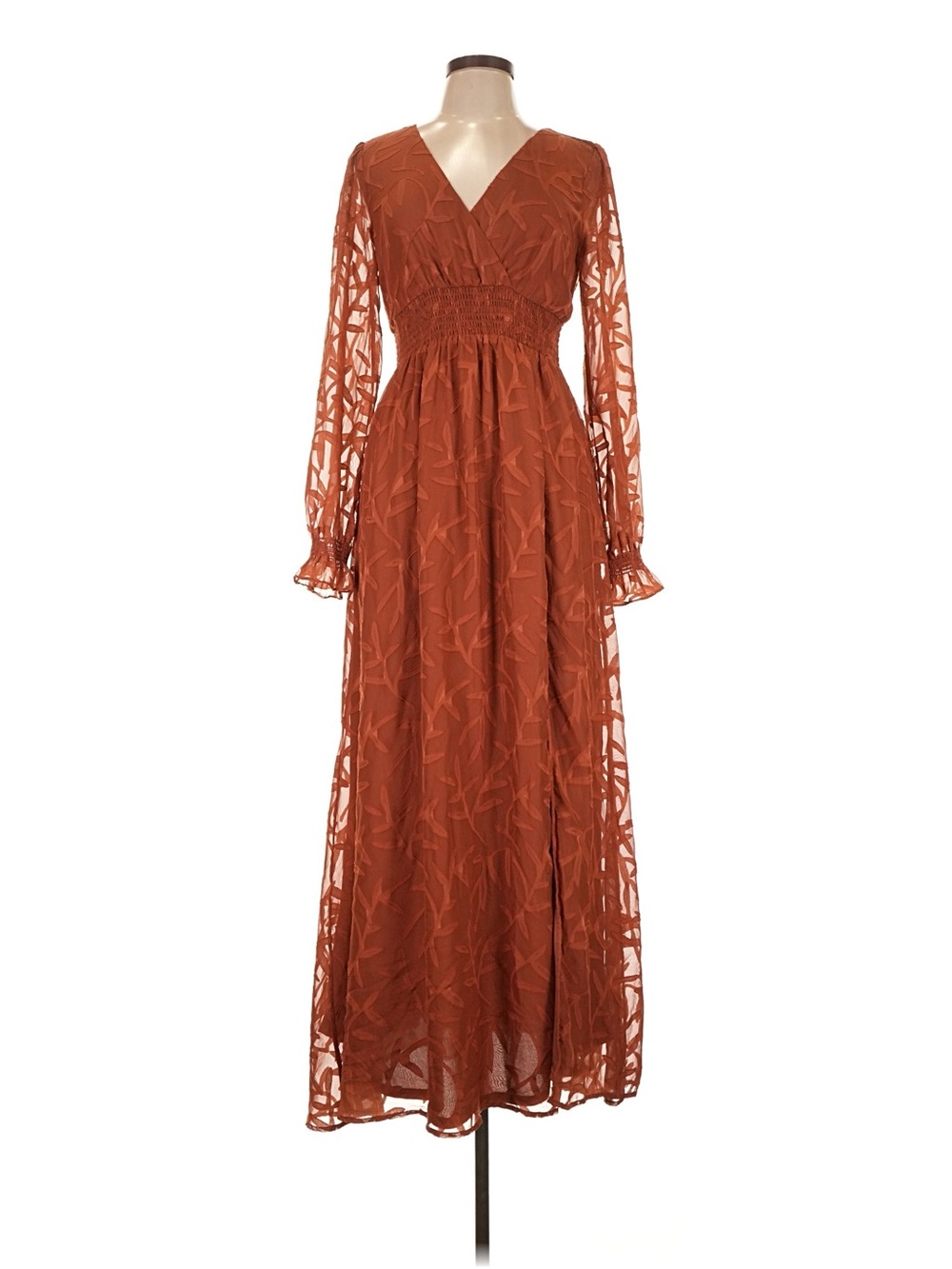 Baltic Born Large Rust Orange V-Neck Smocked Waist Maxi Dress
